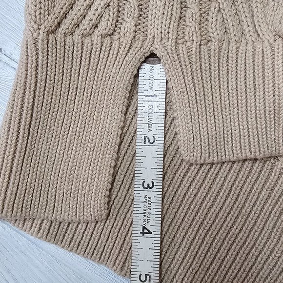 Vertical Design Camel Cream Eggshell Cable Knit Sweater w/ Front Pockets EUC! XL - Picture 5 of 12